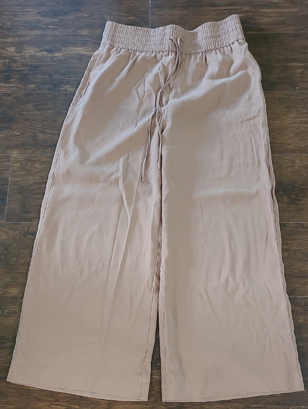 Open Edit Pants Women's Palazzo Tan High Rise Wide-Leg Flowy Elastic Size XL